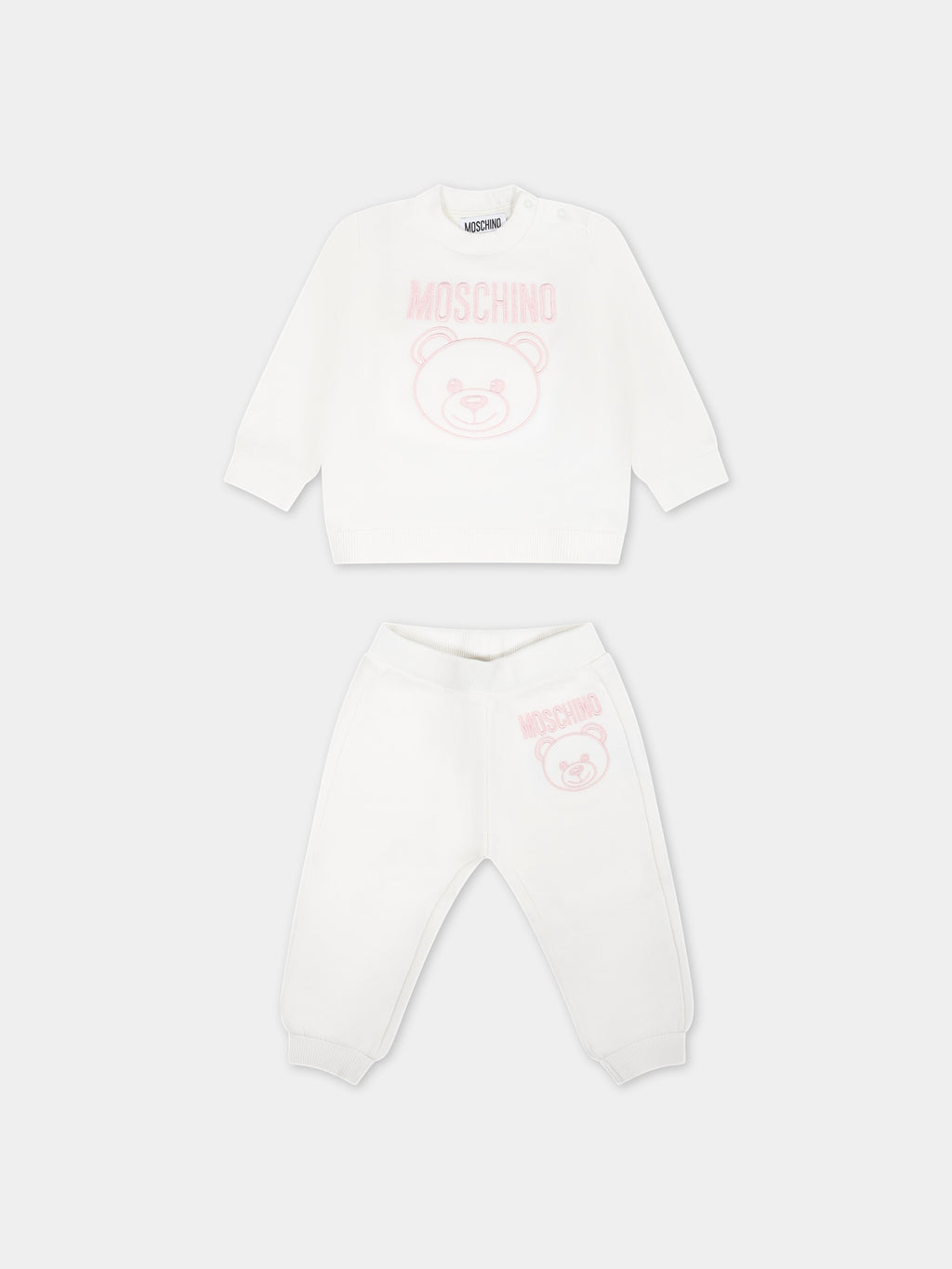 White set for baby girl with Teddy Bear and logo